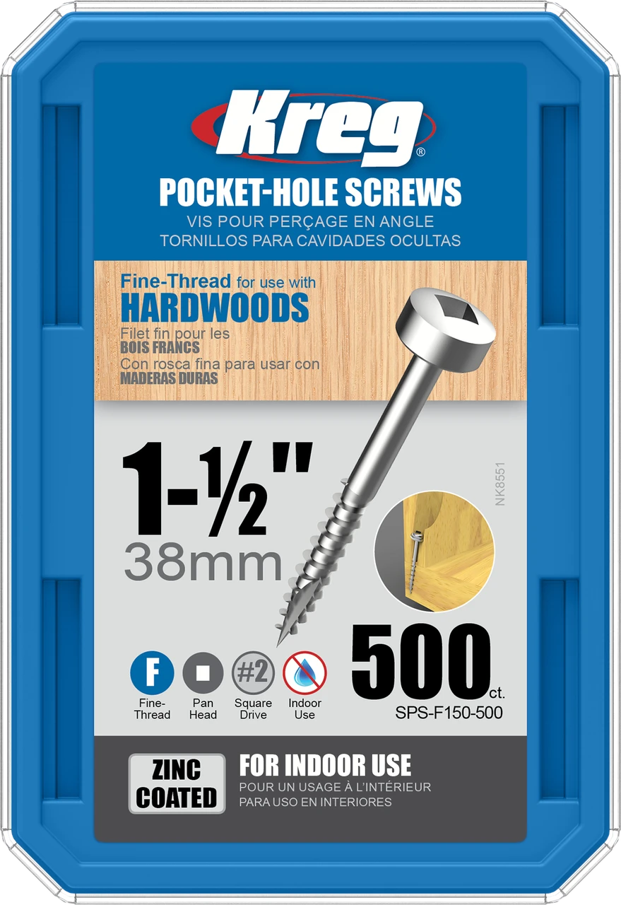 Vis Kreg SPS à Tête Cylindrique Et Pas Fin 38 Mm : Boite De 500 Vis No 6 X 1-1/2" 3 Vis Kreg SPS à Tête Cylindrique Et Pas Fin 38 Mm : Boite De 500 Vis No 6 X 1-1/2"