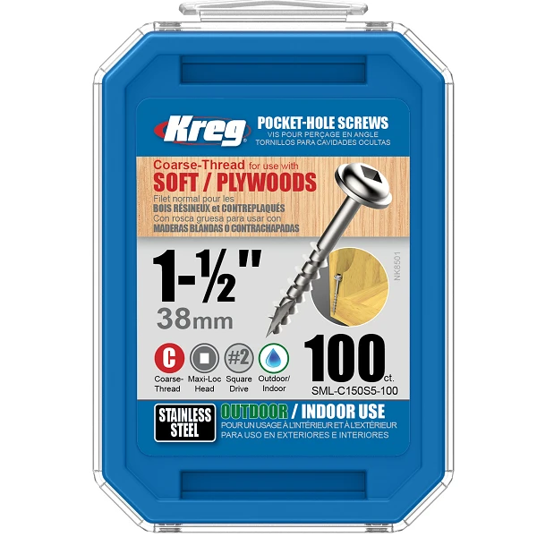 Vis Kreg Inox 38 Mm Avec Filetage Grossier SML-C150S5 - Boite De 100 Vis 3 Vis Kreg Inox 38 Mm Avec Filetage Grossier SML-C150S5 - Boite De 100 Vis